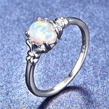 Boho Fire Opal Ring Silver Wedding Ring