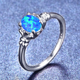 Boho Fire Opal Ring Silver Wedding Ring