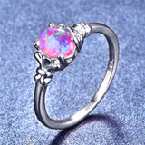 Boho Fire Opal Ring Silver Wedding Ring