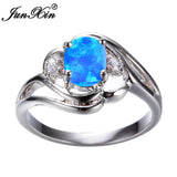 Vintage Blue/White Fire Opal Ring Silver Wedding Jewelry