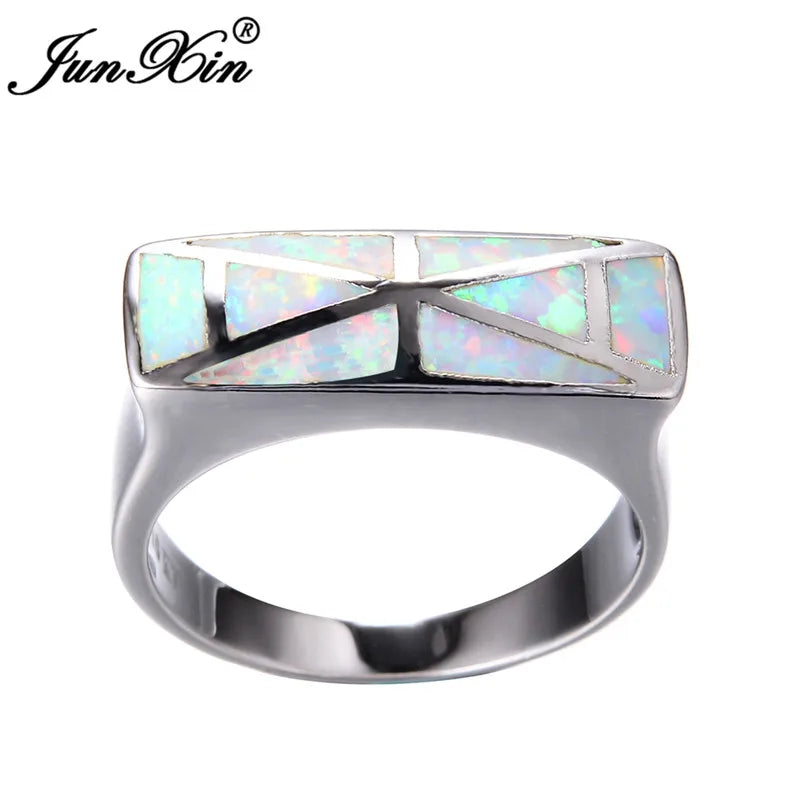 Vintage Wedding Opal Ring Silver Geometric Jewelry