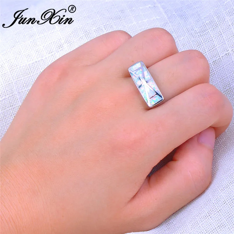 Vintage Wedding Opal Ring Silver Geometric Jewelry
