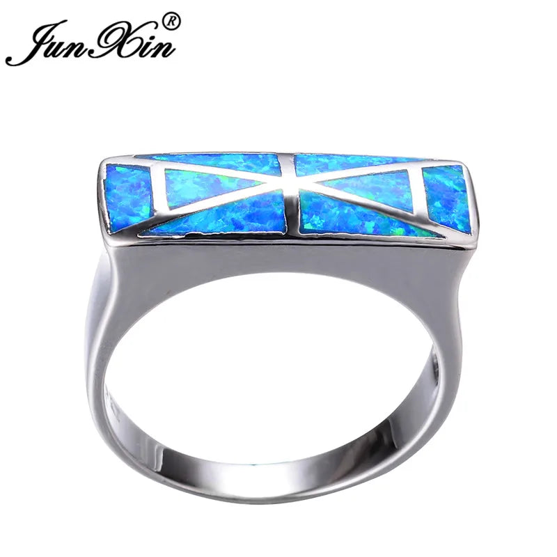 Vintage Wedding Opal Ring Silver Geometric Jewelry