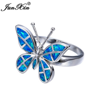 Vintage Fire Opal Butterfly Ring - Silver Wedding Jewelry