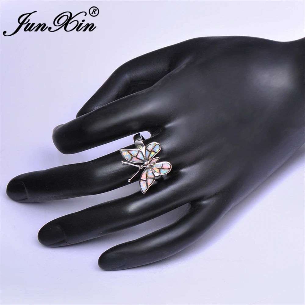 Vintage Fire Opal Butterfly Ring for Women