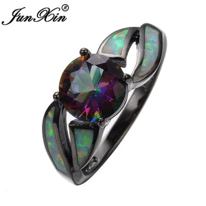 Rainbow Opal CZ Women Band Jewelry 10KT Filled Engagement Rings