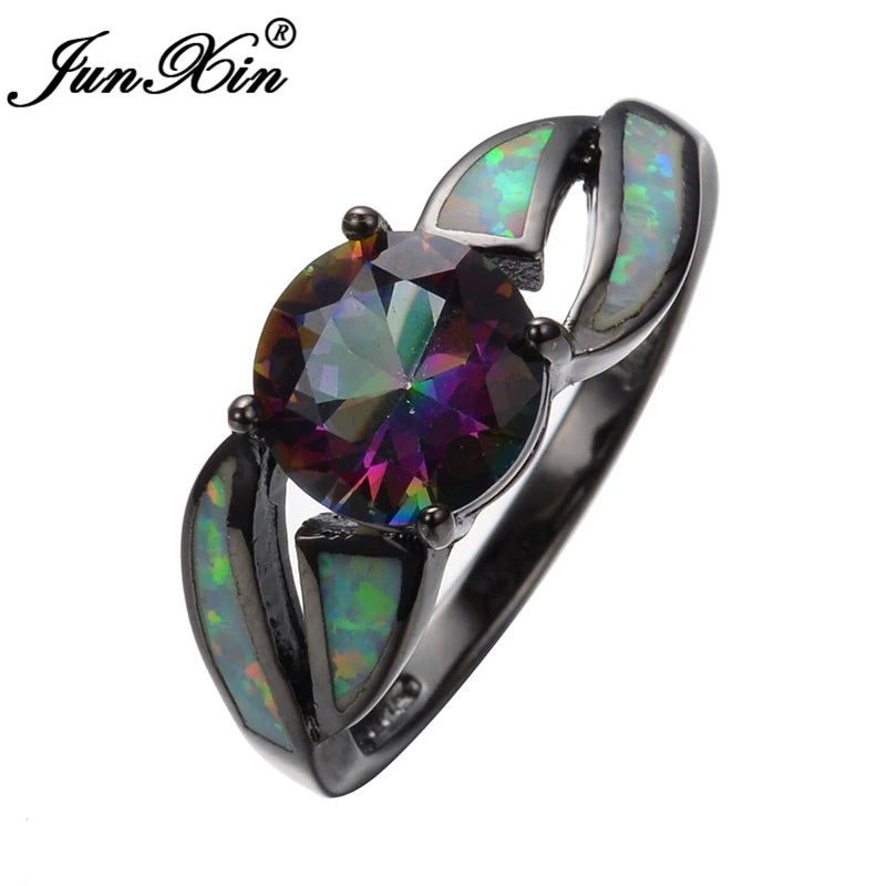 Rainbow Opal CZ Women Band Jewelry 10KT Filled Engagement Rings
