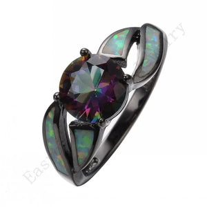Rainbow Opal CZ Women Band Jewelry 10KT Filled Engagement Rings