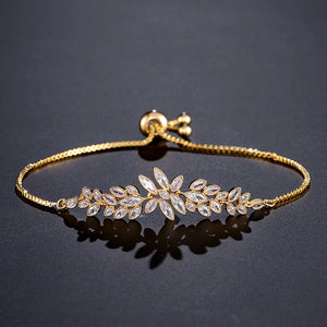 Leaf Zirconia Adjustable Bracelets for Women CZ Crystal Bridal Wedding