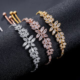 Leaf Zirconia Adjustable Bracelets for Women CZ Crystal Bridal Wedding