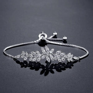 Leaf Zirconia Adjustable Bracelets for Women CZ Crystal Bridal Wedding