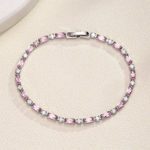 JUNZI Pink Zirconia Tennis Bracelet for Women Wedding Jewelry