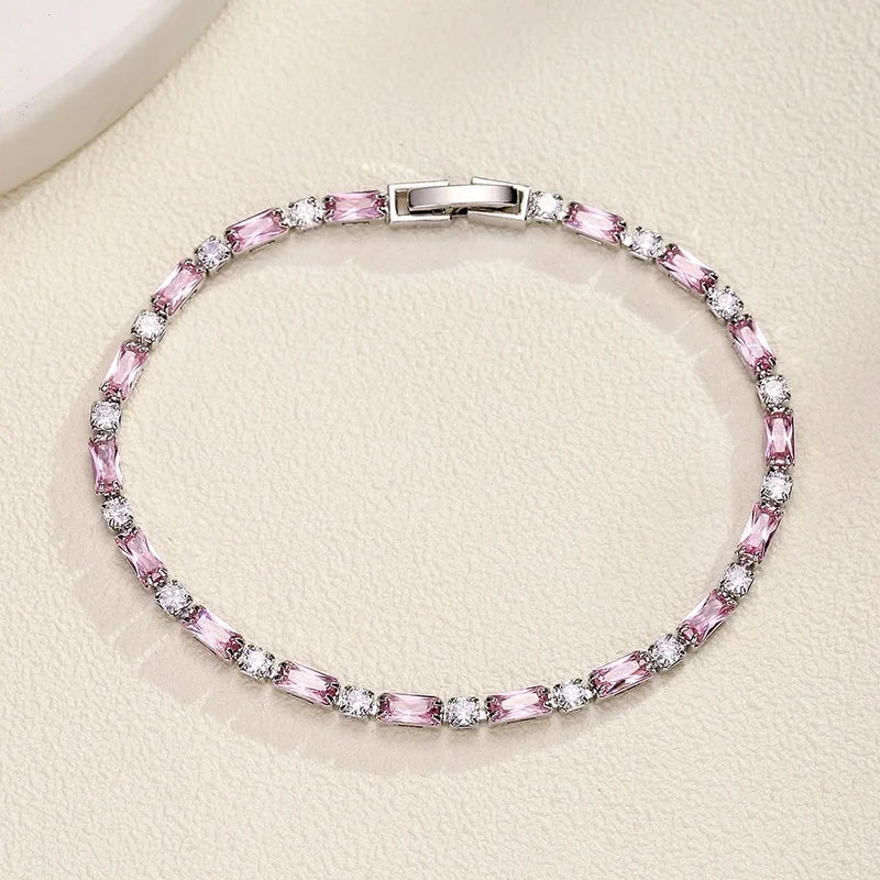 JUNZI Pink Zirconia Tennis Bracelet for Women Wedding Jewelry