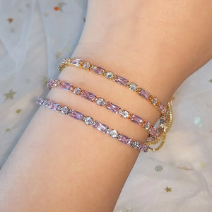 JUNZI Pink Zirconia Tennis Bracelet for Women Wedding Jewelry