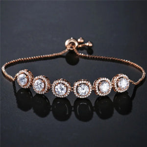 JUNZI Round Zirconia Adjustable Bracelets Silver Geometry Crystal Chain