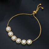 JUNZI Round Zirconia Adjustable Bracelets Silver Geometry Crystal Chain