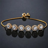JUNZI Round Zirconia Adjustable Bracelets Silver Geometry Crystal Chain