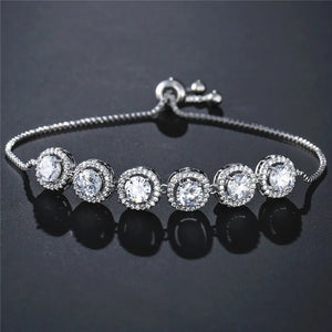 JUNZI Round Zirconia Adjustable Bracelets Silver Geometry Crystal Chain