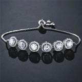 JUNZI Round Zirconia Adjustable Bracelets Silver Geometry Crystal Chain