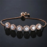 JUNZI Round Zirconia Adjustable Bracelets Silver Geometry Crystal Chain
