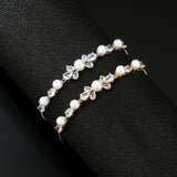 JUNZI Zirconia Pearl Bracelet CZ Chain Wedding Party Jewelry