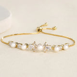 JUNZI Zirconia Pearl Bracelet CZ Chain Wedding Party Jewelry