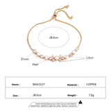 JUNZI Zirconia Pearl Bracelet CZ Chain Wedding Party Jewelry
