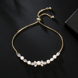 JUNZI Zirconia Pearl Bracelet CZ Chain Wedding Party Jewelry