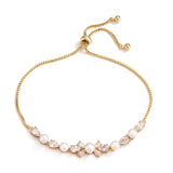 JUNZI Zirconia Pearl Bracelet CZ Chain Wedding Party Jewelry
