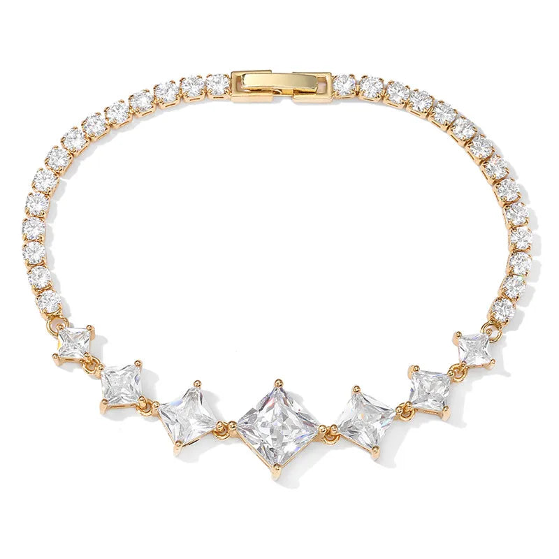 Zirconia Bracelet for Women Geometric Cuff Bangle Chain