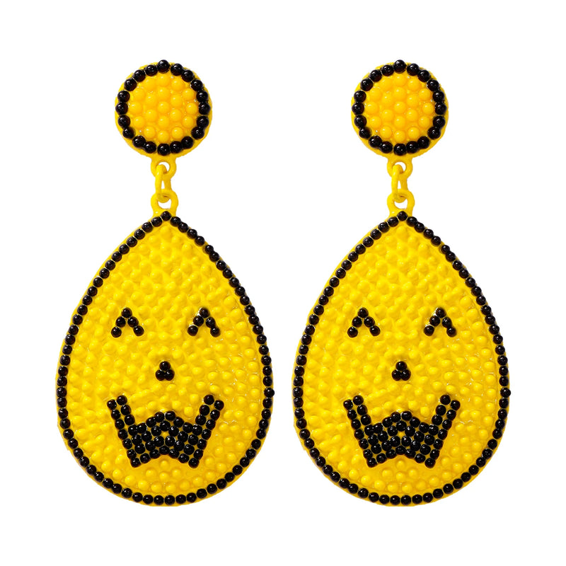 Yellow Seed Beads Smile Face Earrings for Halloween Party
