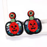 Halloween Pumpkin Earrings Lightweight Seed Beads Festive