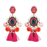 Hot Drop Hairball Earring Crystal Tassel Dangle Boho Charm Long Brinco Wedding
