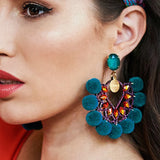 Hot Drop Hairball Earring Crystal Tassel Dangle Boho Charm Long Brinco Wedding