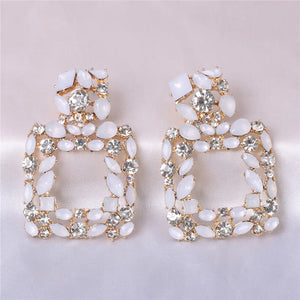 Beige Crystal Dangle Earrings Boho Wedding Party Statement Jewelry