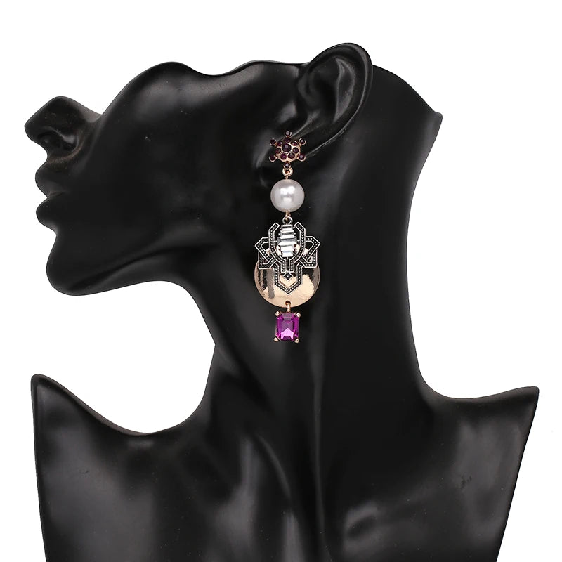 Simulated-Pearl Multicolored Statement Earrings for Women Wedding