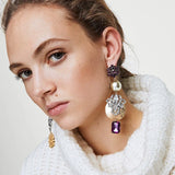 Simulated-Pearl Multicolored Statement Earrings for Women Wedding