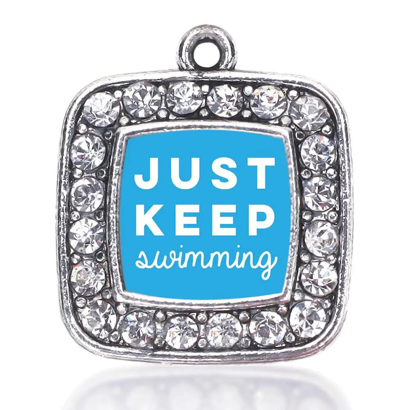 Keep Swimming Circle Charm Antique Silver Plated Jewelry