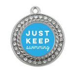 Keep Swimming Circle Charm Antique Silver Plated Jewelry