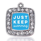 Keep Swimming Circle Charm Antique Silver Plated Jewelry