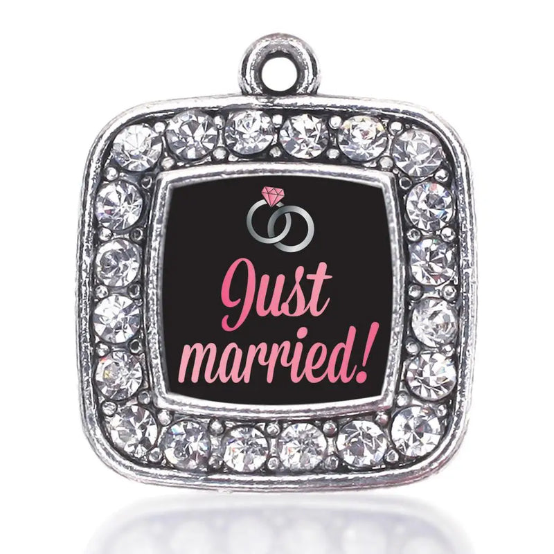 Just Married Circle Charm Antique Silver Plated Jewelry