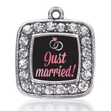 Just Married Circle Charm Antique Silver Plated Jewelry