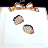 JUWANG Rhinestone Geometry Stud Earrings Elegant Lady Jewelry
