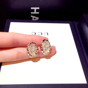 JUWANG Rhinestone Geometry Stud Earrings Elegant Lady Jewelry