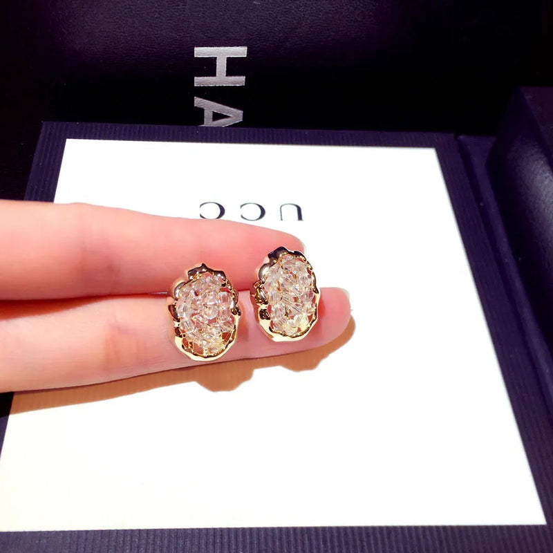 JUWANG Rhinestone Geometry Stud Earrings Elegant Lady Jewelry