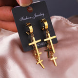 Vintage Punk Piercing Hoop Earrings Titanium Cross Dangle Earrings