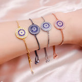 Evil Eye Charm Bracelet for Women, Copper Chain, Pull-Out Adjust