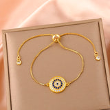 Evil Eye Charm Bracelet for Women, Copper Chain, Pull-Out Adjust