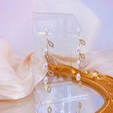 JUWANG 14K Plated Leaves Pearl Earrings Wedding Jewelry