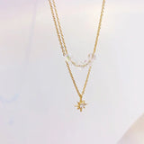 JUWANG Double Layer Star Zircon Necklace Engagement Jewelry
